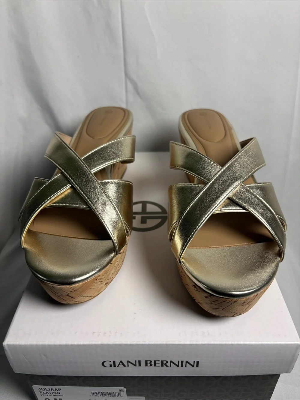 Giani Bernini Metallic Gold Cork Platform Slide Sandals size 9